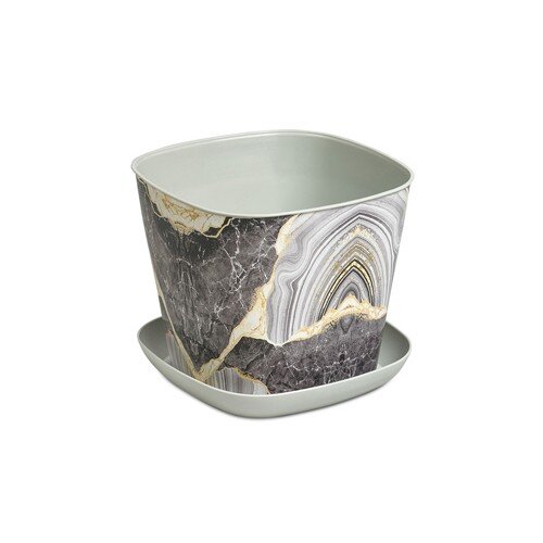 408903-РСВ (в уп.17шт.) - Кашпо квадратное 5л &quot;Мра [01099797] 408903-РСВ (в уп.17шт.) - Кашпо квадратное 5л "Мрамор" с поддоном (светло-серый) 38150150 "Виолет"