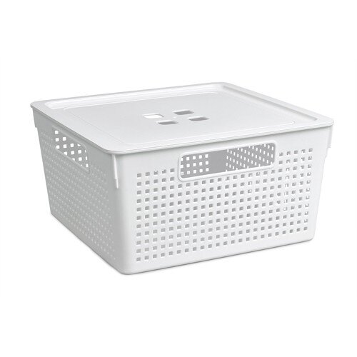 410014-РСВ (в уп.17шт.) - Коробка для хранения ква [01101071] 410014-РСВ (в уп.17шт.) - Коробка для хранения квадратная "Лофт" с крышкой 11л 290х290х151мм (белый) 6911106 "Виолет"