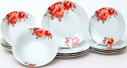 129-20060 (в уп.4наб.) - Столовый набор 13пр. "ФИО [01093700] 129-20060 (в уп.4наб.) - Столовый набор 13пр. "ФИОНА РОЗЭ" (4 мелкие тарелки 190мм + 4 глубокие тарелки 205мм 500мл+ 4 мелкие тарелки 230мм + салатник 920мл 205мм), цветная упаковка.