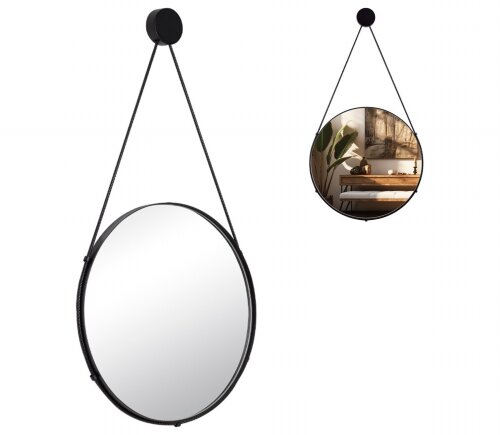 4005-Zm1 (1) Зеркало интерьерное настенное в кругл [01107410] 4005-Zm1 (1) Зеркало интерьерное настенное в круглом корпусе из металла с ремешком d=40,3 см, черный