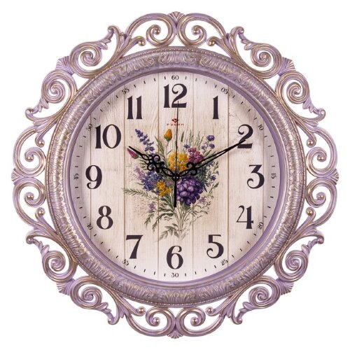 4126-011 (5) Часы настенные круг ажурный d=40,5см, [01107589] 4126-011 (5) Часы настенные круг ажурный d=40,5см, корпус сиреневый с золотом "Классика" "Рубин"