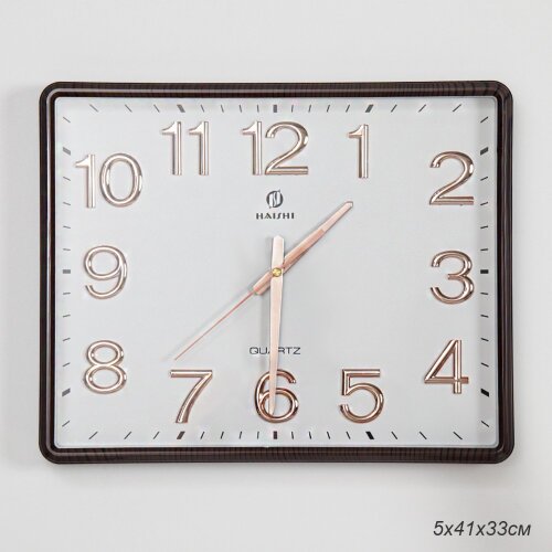 607645 (в уп.10шт.) - Часы настенные, квадратные, [01109224] 607645 (в уп.10шт.) - Часы настенные, квадратные, размер: 41x33см. /78768QZ/ 98768QZ / коричневые, материал: пластик, стекло.