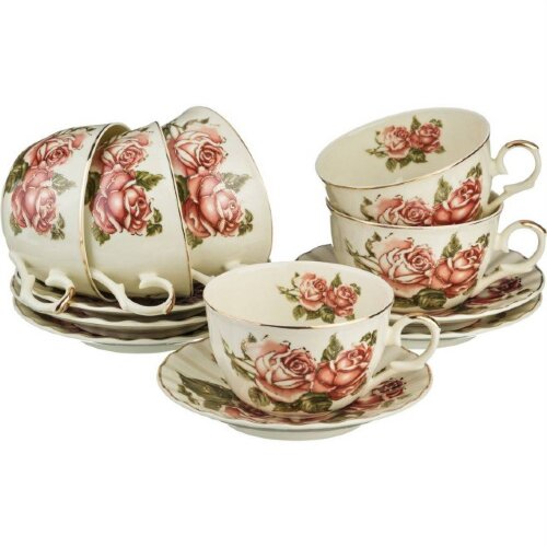69-1766 (в уп.8наб.) - Чайный набор 12пр. на 6 пер [01049608] 69-1766 (в уп.8наб.) - Чайный набор 12пр. на 6 персон LEFARD "Корейская роза" в подар. упаковке. ( 6 кружек 250мл, 6 блюдец), материал: фарфор.