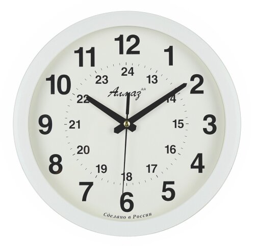 В 1005 Алмаз (в кор.10шт.) - Часы настенные Алмаз, [01109164] В 1005 Алмаз (в кор.10шт.) - Часы настенные Алмаз, механизм: кварцевый плавного хода от бат АА, размер: 285*285*45мм, материал: пластик, стекло силикатное.