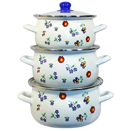 476650-РСВ (в уп.2наб.) - Набор из 3-х кастрюль с [01105227] 476650-РСВ (в уп.2наб.) - Набор из 3-х кастрюль с крышками Незабудка (2л,3л,4л.)(INTEROS) 2202, материал: эмалированная сталь.