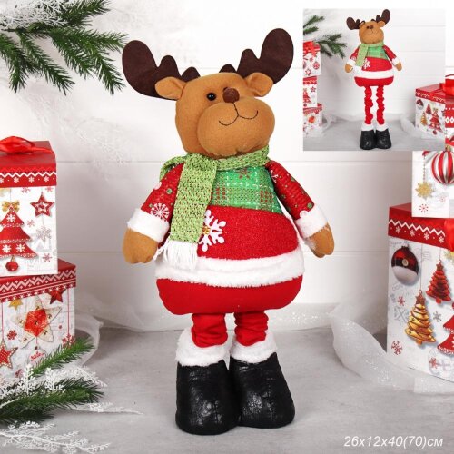 706146 (в уп.36шт.) - Фигурка Олень на телескопиче [01110672] 706146 (в уп.36шт.) - Фигурка Олень на телескопических ножках 26х12х40(70)см. /HS2022/, материал: текстиль, пластик.