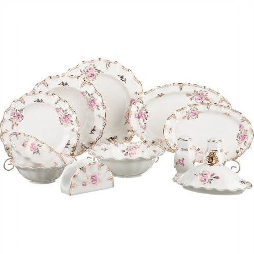 590-179 (в уп.2наб.) - Столовый сервиз 27пр. на 6 [01097927] 590-179 (в уп.2наб.) - Столовый сервиз 27пр. на 6 персон "Завтрак у королевы" (Тарелка подстановочная 26см - 6шт, тарелка суповая 22см - 6шт, тарелка десертная 20см - 6шт, блюдо овальное 28х18,5см - 1шт, блюдо овальное 23х15см - 1шт, салатник 15см - 2шт, салатник 20см - 1шт, маслёнка 19х13см - 1шт, набор для специй из 2-х шт, салфетница 12х7см - 1шт.) , материал: фарфор.