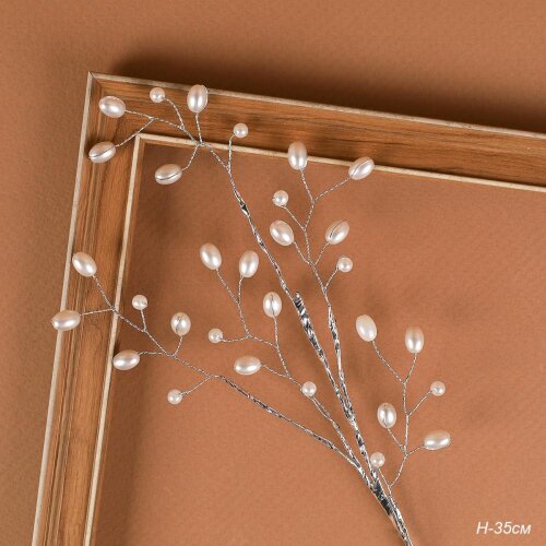 734392 (в уп.720шт.) - Ветка декоративная стекляру [01110452] 734392 (в уп.720шт.) - Ветка декоративная стеклярус H=35см. / SA23703 / серебро жемчуг, материал: пластик.