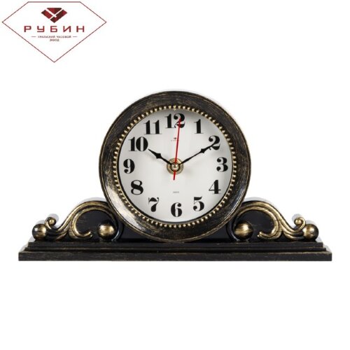 2514-001 (в кор.10шт.) - Часы настольные, размер: [01089941] 2514-001 (в кор.10шт.) - Часы настольные, размер: 26х14см, корпус чёрный с золотом "Классика"  "Рубин", кварцевый механизм с плавным ходом, материал: пластик, стекло, металл.