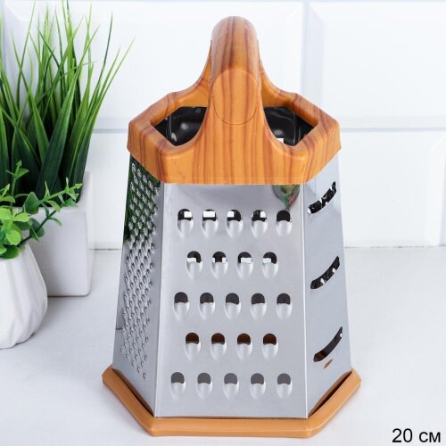 726480 (в уп.72шт.) - Терка 6 граней, 20см, цвет д [01110983] 726480 (в уп.72шт.) - Терка 6 граней, 20см, цвет дерева / WR-448 /, материал: металл, пластик.