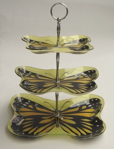 BU00T/3-XL06 (в уп.8шт.) - Ваза для фруктов 3-ярус [01028051] BU00T/3-XL06 (в уп.8шт.) - Ваза для фруктов 3-ярусная"Бабочка"12"-10"-8" (3см, 25см, 20см.)