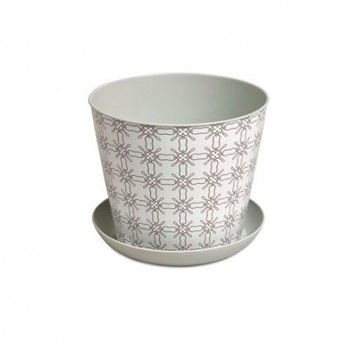 474350-РСВ (в уп.20шт.) - Кашпо круглое 2,2л. деко [01102500] 474350-РСВ (в уп.20шт.) - Кашпо круглое 2,2л. декор "Этника" с поддоном (светло-серый) 38122152 "Виолет"