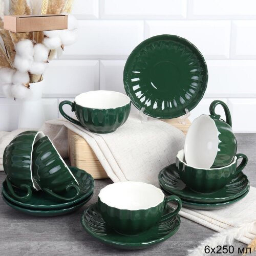 745665 (в уп.6наб.) - Чайный набор 12пр. (Кружка 2 [01110115] 745665 (в уп.6наб.) - Чайный набор 12пр. (Кружка 240мл. - 6шт, блюдце - 6шт.) / MDR-502 /, материал: фарфор.