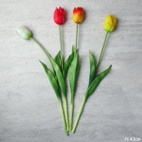 734720 (в уп.60/720шт.) - Цветок искусственный Тюл [01108072] 734720 (в уп.60/720шт.) - Цветок искусственный Тюльпан 39см. / GR-004 / силикон (Белый), материал: пластик.