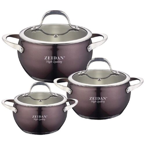 Z-50633 (в кор.4наб.) - Набор посуды, 6пр. (3 каст [01088152] Z-50633 (в кор.4наб.) - Набор посуды, 6пр. (3 кастрюли с крышками: 2л.(16см ), 2,9л. (18см ), 3,8л. (20см), нерж.сталь, внешнее антипригарное -цветное покрытие, матовая полировка внутри, шкала литража, крышки - стекло с окантовкой, 3-x слойное капсульное дно, индукционное дно.