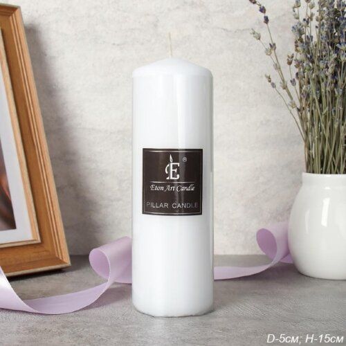 731142 (в уп.48шт.) - Свеча столбик белая 5х15см / [01107385] 731142 (в уп.48шт.) - Свеча столбик белая 5х15см / SS3 /, материал: парафин.