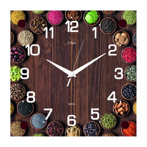 2525-014 (в кор.10шт.) - Часы настенные&quot;Специи&quot;21 [01090898] 2525-014 (в кор.10шт.) - Часы настенные"Специи"21 Век, размер: 25*25см, материал: ДВП, стекло, пластмасса, металл, часовой механизм кварцевый, стрелки, плавный ход