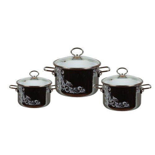 351173-РСВ (в уп.1наб.) - Набор из 3-х кастрюль со [01047592] 351173-РСВ (в уп.1наб.) - Набор из 3-х кастрюль со стекл. крышками (2л, 3л, 4л.), №2 "Iseberg", мокр. асф, 8DB025S