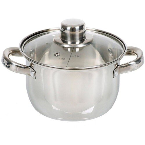 428165-РСВ (в уп.1шт.) - Кастрюля нерж DNN3 1,9л, [01106837] 428165-РСВ (в уп.1шт.) - Кастрюля нерж DNN3 1,9л, с крышкой, крышка стекло, SD-A17-16, серебристая (355346)