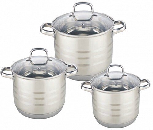 BK-1634 (в уп.4шт.) - Набор посуды 6пр. PREMIUM ( [01103214] BK-1634 (в уп.4шт.) - Набор посуды 6пр. PREMIUM ( Кастрюля со стеклянной крышкой  d26см/7,5л, кастрюля со стеклянной крышкой d28см/9,5л, кастрюля со стеклянной крышкой d30см/11,5л.), материал: нержавеющая сталь.