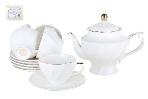 00108225 (в уп.4шт.) - Чайный набор 13пр. в подар. [01108839] 00108225 (в уп.4шт.) - Чайный набор 13пр. в подар.упак. GC46-13G (1 чайник, 6 кружек 230мл, 6 блюдец.), материал: фарфор.