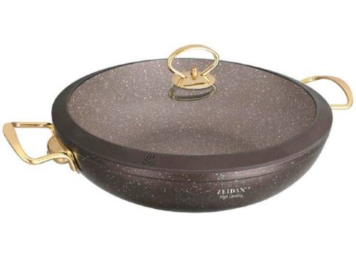 Z-501016 Espresso (в уп.6шт.) - Вок со стеклянной [01051182] Z-501016 Espresso (в уп.6шт.) - Вок со стеклянной крышкой  ZEIDAN 7л. (32см.), внутреннее и внешнее антипригарное покрытие "GRANITE PFLUON", высококачественный алюминий, металлические ручки "под золото", крышка-стекло с силиконовым ободком, ИНДУКЦИОННОЕ ДНО.