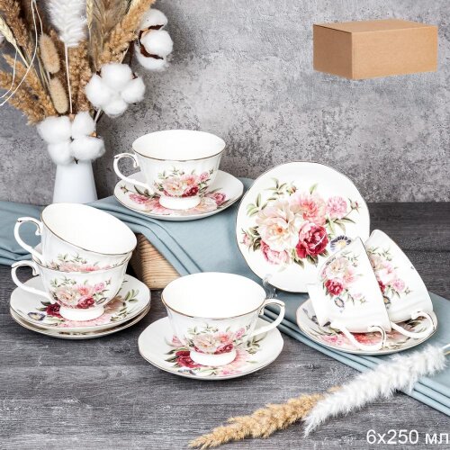 748101 (в уп.8наб.) - Чайный набор 12пр. 250мл. на [01111225] 748101 (в уп.8наб.) - Чайный набор 12пр. 250мл. на ножке / RS/12-FY253002 Grey /, материал: фарфор.