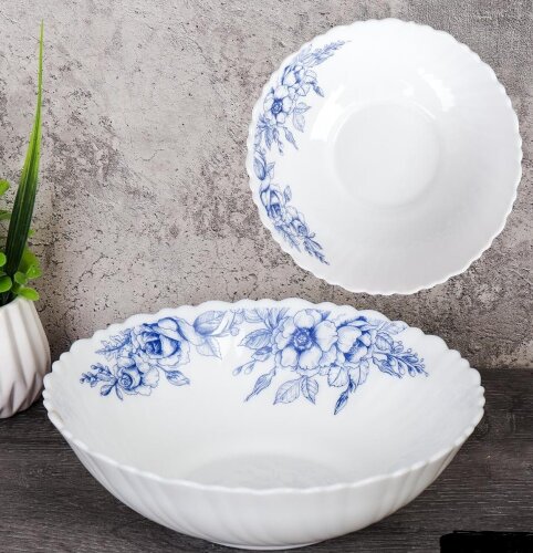 740179 (в уп.12шт.) - Салатник глубокий 480мл, 155 [01109879] 740179 (в уп.12шт.) - Салатник глубокий 480мл, 155мм, набор 6шт. Цветы кобальт / TW-60 (7367) /, материал: стеклокерамика.