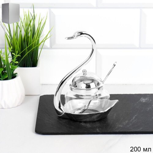 750990 (в уп.60шт.) - Сахарница 200мл. Лебедь с ло [01110979] 750990 (в уп.60шт.) - Сахарница 200мл. Лебедь с ложкой Серебро / SWS-990 /, материал: металл.