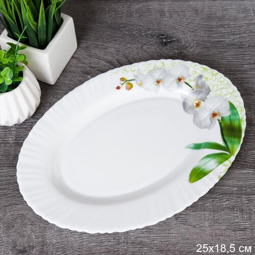 731896 (в уп.36шт.) - Блюдо овальное 25х18,5см. / [01108591] 731896 (в уп.36шт.) - Блюдо овальное 25х18,5см. / O441010CE BB408-1 / Белая орхидея, материал: стеклокерамика.