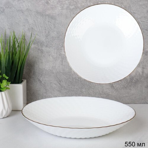 737602  уп.48шт.) - Тарелка глубокая суповая 550 м [01111088] 737602  уп.48шт.) - Тарелка глубокая суповая 550 мл 203 мм Золото широкая BZSP80 White Gold, материал: стеклокерамика.