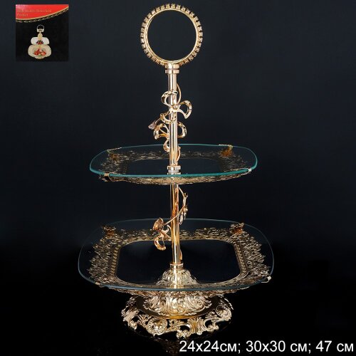 686790 (в уп.12шт.) - Ваза для фруктов Элит 2-х яр [01106959] 686790 (в уп.12шт.) - Ваза для фруктов Элит 2-х ярусная, 24х24см, 30х30см, 47см.  / G-77 /, материал: стекло, металл.