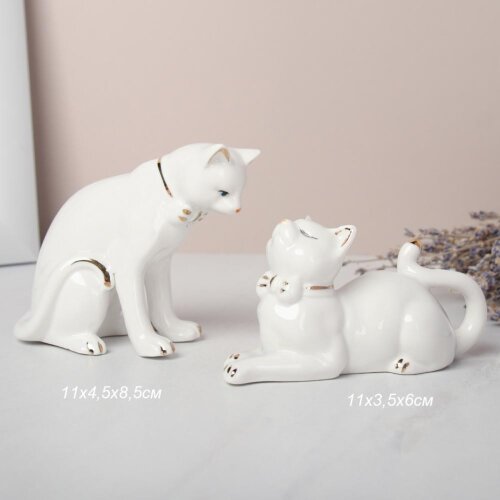 653912 (в уп.48наб.) - Фигурка Кошки, набор 2шт, 1 [01111004] 653912 (в уп.48наб.) - Фигурка Кошки, набор 2шт, 11х4,5х8,5см, 11х3,5х6см. /B1002/, материал: фарфор.