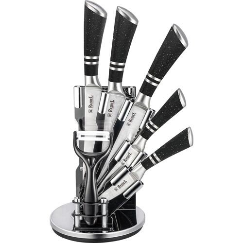 539012-РСВ (в уп.1шт.) - Набор ножей 7пр. на подст [01109818] 539012-РСВ (в уп.1шт.) - Набор ножей 7пр. на подставке Rashel R-017 (Нож-топорик - 1шт, нож - 4шт, овощечистка - 1шт.), материал: нержавеющая сталь.