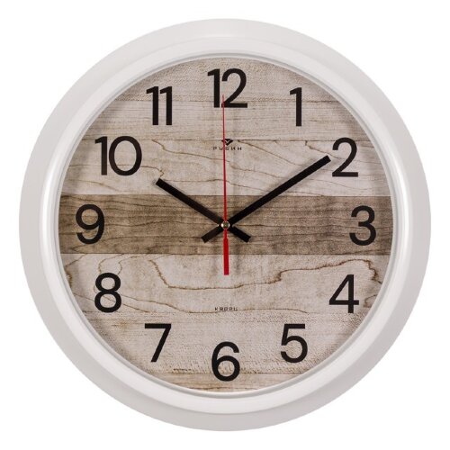 3024-145 (10) Часы настенные круг d=30см, корпус б [01108122] 3024-145 (10) Часы настенные круг d=30см, корпус белый "Текстура дерева" "Рубин"