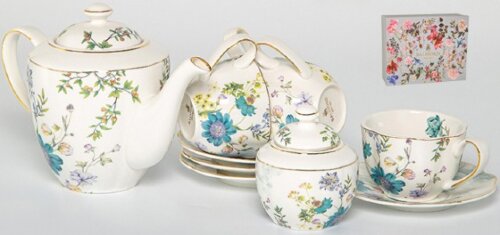 84457 (в уп.3шт.) - Чайный набор в подар.упаковке [01105878] 84457 (в уп.3шт.) - Чайный набор в подар.упаковке 10пр.178-43030 (4 кружки 250мл, 4блюдца, чайник с крышкой 1255мл, сахарница с крышкой 300мл.), материал: фарфор.