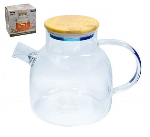 00102242 (в уп.12шт.) - Чайник заварочный стеклянн [01110868] 00102242 (в уп.12шт.) - Чайник заварочный стеклянный 1200мл. Lavenir, 1705-1200,  крышка бамбук, материал: бамбук, нержавеющая сталь, стекло.