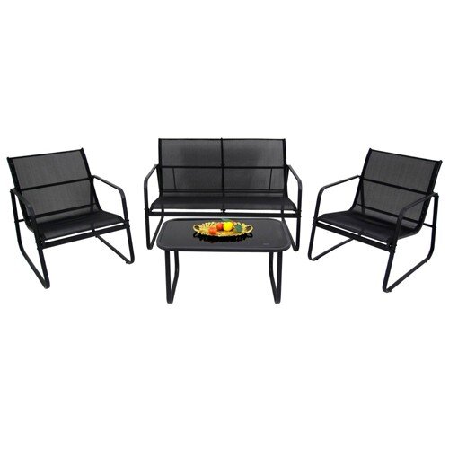548571-РСВ (в уп.1шт.) - Набор мебели Санторини Ga [01109680] 548571-РСВ (в уп.1шт.) - Набор мебели Санторини Garden story черный (Стол 46х76х41см, 2 кресла 61x77x77см, диван 77х114х77см.), R40166, материал: сталь, водоотталкивающая ткань, текстилен.