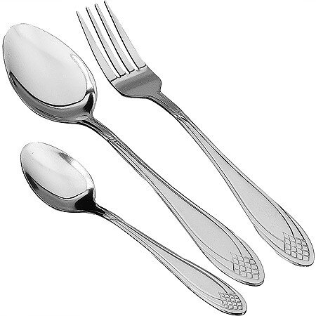 40541 (в уп.12наб.) - Набор столовых приборов 18пр [01110582] 40541 (в уп.12наб.) - Набор столовых приборов 18пр. в подарочной упаковке Серебро (Ложка столовая 19,5х4,1см. - 6шт, вилка столовая 19,5х2,4см. - 6шт, ложка чайная 14х2,8см. - 6шт.), материал: нержавеющая сталь.