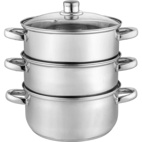 BK-3884 (в уп.2шт.) - Пароварка со стекл.крышкой 6 [01105789] BK-3884 (в уп.2шт.) - Пароварка со стекл.крышкой 6,9л. (Кастрюля 26см. (6,9л.), H=13см, 2 пароварки 26см, H=11см.), материал: нержавеющая сталь.