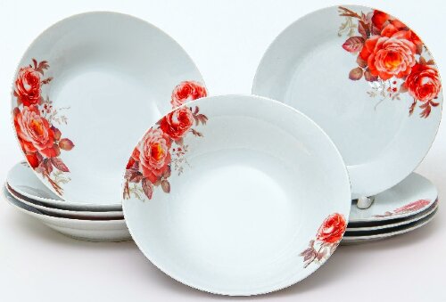129-20056 (в уп.6наб.) - Столовый набор 9пр."ФИОНА [01093696] 129-20056 (в уп.6наб.) - Столовый набор 9пр."ФИОНА РОЗЭ" (4 мелкие тарелки 190мм + 4 глубокие тарелки 205мм 500мл + салатник 920мл 205мм), цветная упаковка.