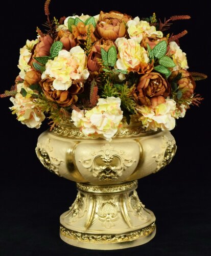 Вазон с цветами, золотой, размер: высота 60см, шир [01090864] Вазон с цветами, золотой, размер: высота 60см, ширина 50см., материал: гипс РУЧНАЯ РАБОТА