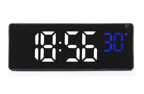 0715X бел-син 5W (в кор.1шт.) - Зеркальные светоди [01111094] 0715X бел-син 5W (в кор.1шт.) - Зеркальные светодиодные часы. С показаниями времени, даты и температуры, которые переключаются через каждые 15 секунд поочередно. Материал корпуса: пластик.  Материал экрана: акрил зеркальный. Габаритные размеры (ВхШхГ): 15,9 х 6 х 2,6 см. Питание: от любого источника с USB (кабель USB в комплекте), от сети 220 В через адаптер