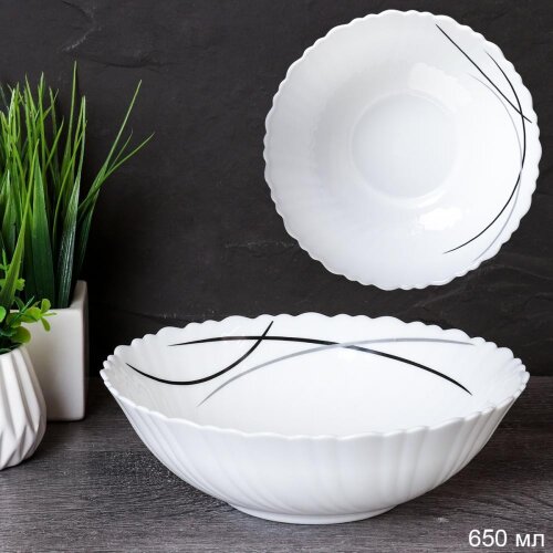 734595 (в уп.8шт.) - Салатник 650мл, 175мм, набор [01109097] 734595 (в уп.8шт.) - Салатник 650мл, 175мм, набор 6шт. Полосы классика / TW-70 (7267-2) /, материал: стеклокерамика.