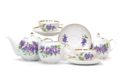 3209С (в уп.1наб.) - Чайный сервиз 15пр. Тюльпан " [01095287] 3209С (в уп.1наб.) - Чайный сервиз 15пр. Тюльпан "Сирень" на 6 персон: Чайник 750мл - 1шт, сахарница 600мл - 1шт, сливочник 500мл - 1шт, чашка чайная 220мл - 6шт, блюдце диам 150мм - 6шт.