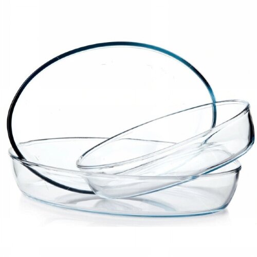 159027 (в уп.4наб.) - Набор овальной посуды для СВ [01052454] 159027 (в уп.4наб.) - Набор овальной посуды для СВЧ 3пр. BORCAM,  V=1550мл, V=3200мл, V=2360мл, материал: упрочн. жаропрочное стекло.