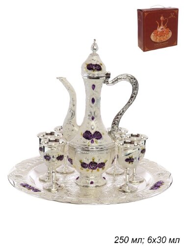 667407 (в уп.20наб.) - Коньячный набор 8пр. серебр [01094777] 667407 (в уп.20наб.) - Коньячный набор 8пр. серебро /204/ (Графин 250мл, рюмки 30мл.- 6шт, поднос)