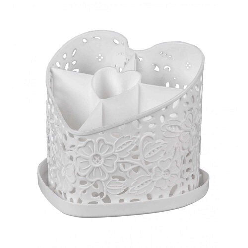 260472-РСВ (в уп.24шт.) - Подставка под столовые п [01105607] 260472-РСВ (в уп.24шт.) - Подставка под столовые приборы "Сердце" белый, М6252