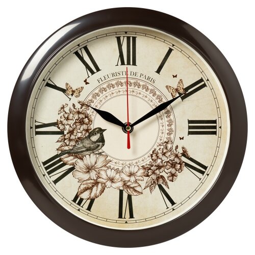 6026-038 (10) Часы настенные круг d=29см, корпус к [01110968] 6026-038 (10) Часы настенные круг d=29см, корпус коричневый "Птица"