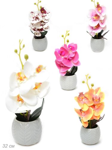 679326 (в уп.36шт.) - Цветочная композиция Орхидея [01106835] 679326 (в уп.36шт.) - Цветочная композиция Орхидея 32см. / 0213-143 /, материал: пластик, керамика.
